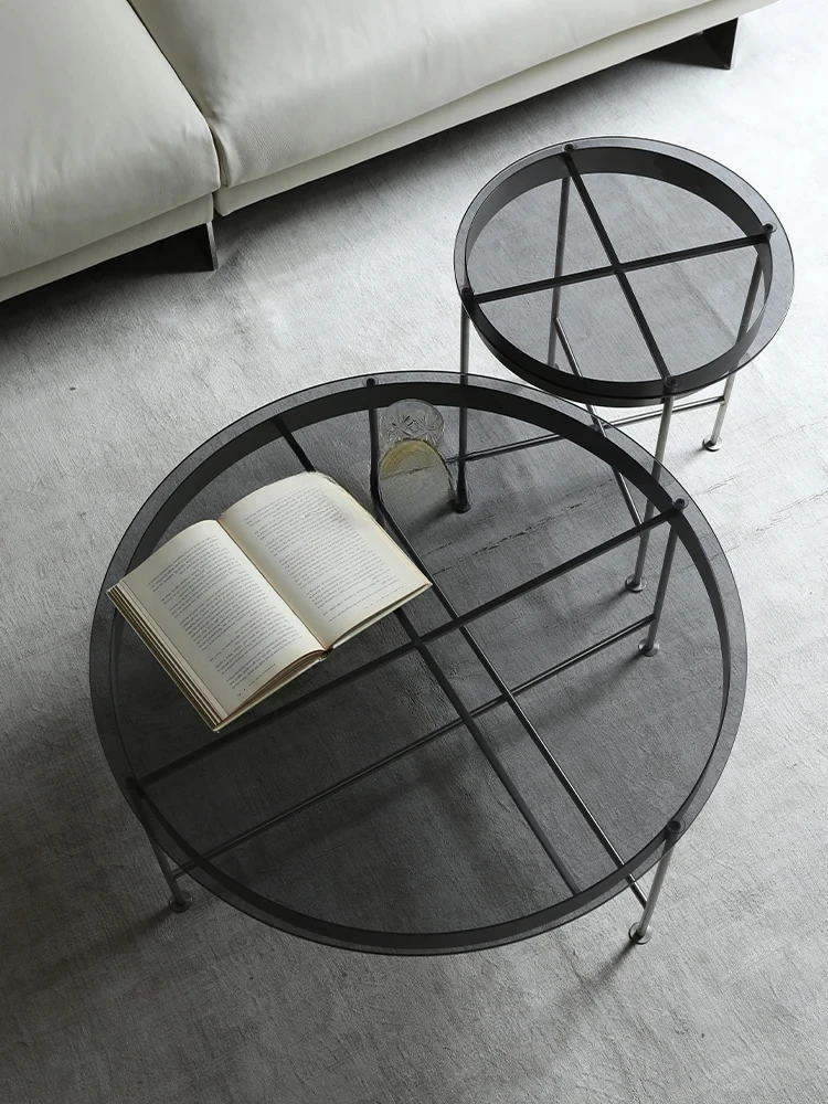 

Nordic Minimalist Small Household Metal Glass Combination round Coffee Table