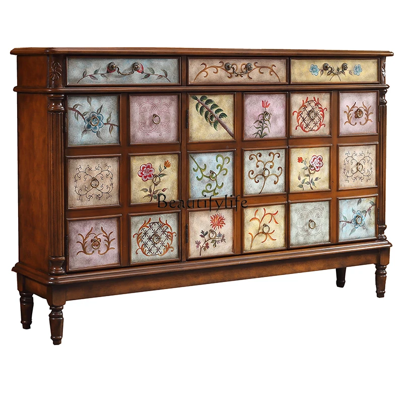 

Retro solid wood painted small apartment shoe cabinet multi-layer shoe rack old large-capacity storage cabinet
