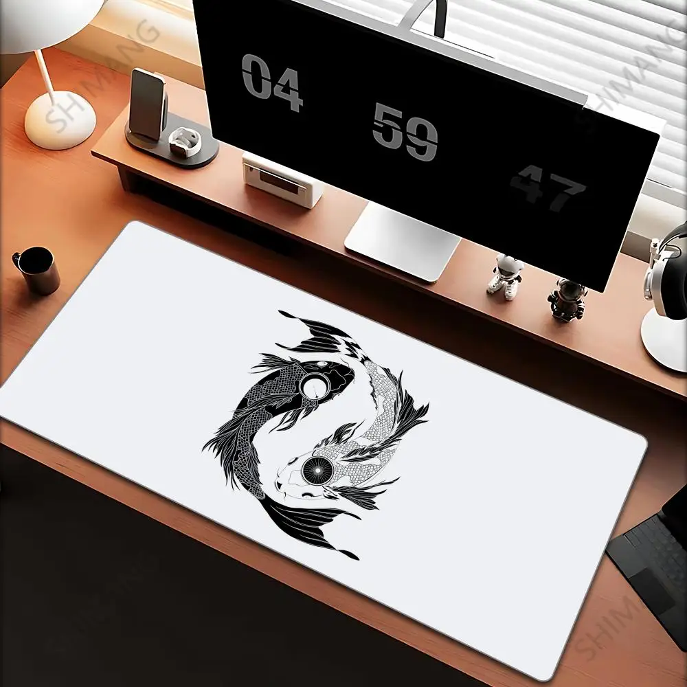 

Многоразмерный коврик для мыши Yin Yang Fish Koi в китайском стиле, геймерский коврик для офисной клавиатуры, черно-белые ковры, коврик для мыши для ноутбука