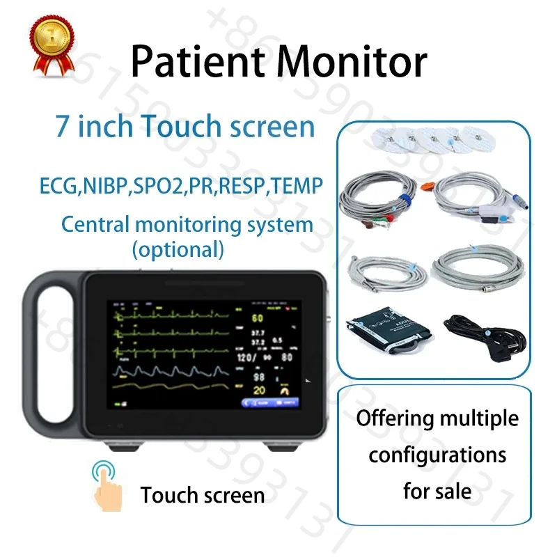 7-дюймовый сенсорный экран для новорожденных/VET, портативный 6-параметрический монитор ЭКГ/NIBP/PR/SPO2/RESP/TEMP для пациентов, монитор жизненно важных вывесок