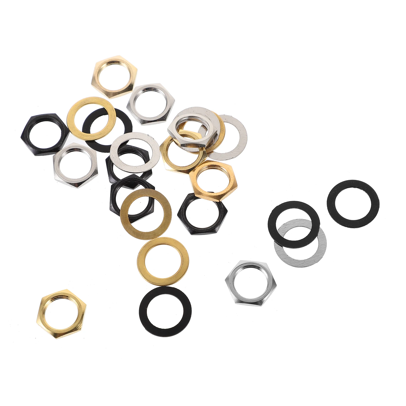 

12Sets Guitar Nut Potentiometer Hex Nut Replaceable Metal Gaskets Kit Including Washers for Electric Guitar Bass Input Output