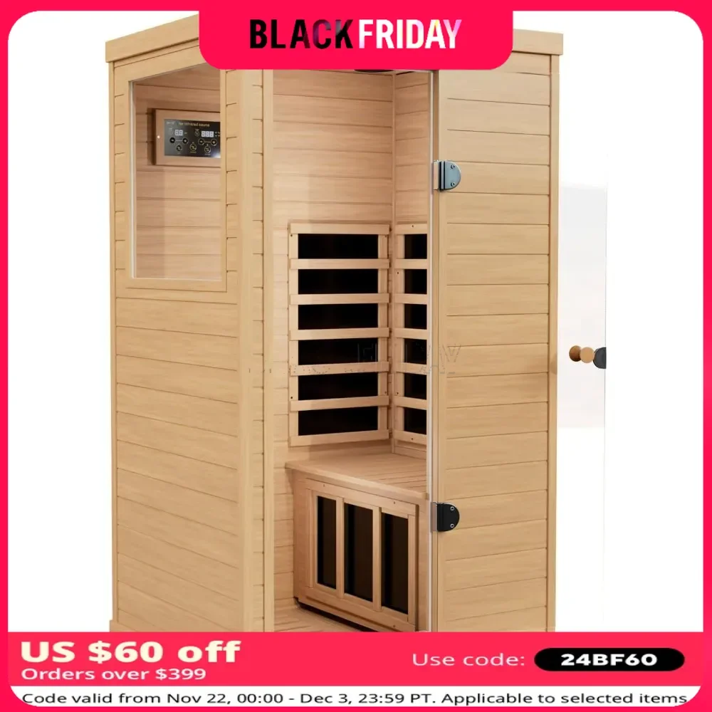 Infrared Sauna with 1050W Indoor Sauna, Low EMF Heaters, 2 Bluetooth Speakers, 1 LED Reading Lamp Hemlock Wood Sauna Room