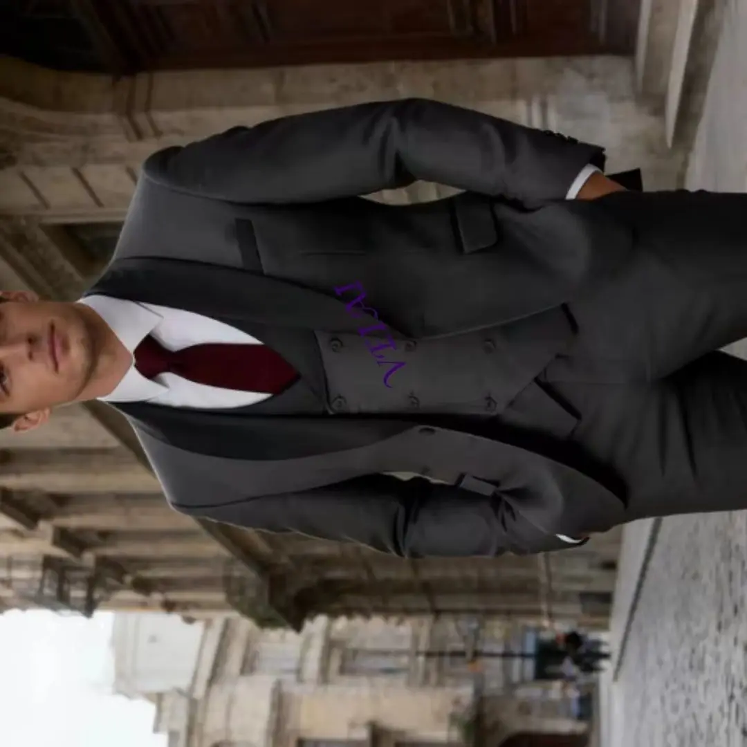 

Elegant 3-Piece Men's Smoking Suit with Notched Lapel Blazer Vest And Pants - Formal Ternos Masculinos Ensemble