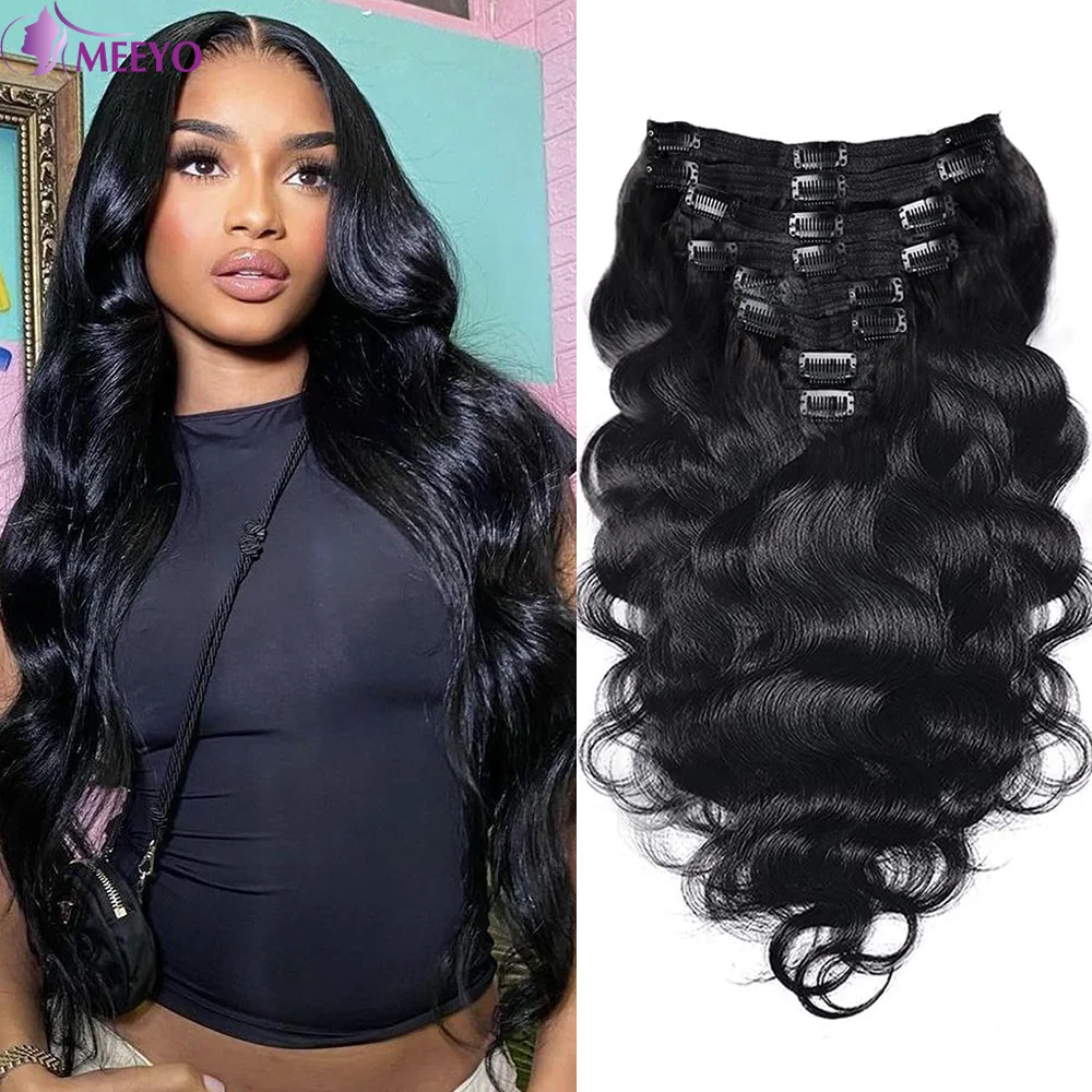 Grampo em extensões de cabelo brasileiro 100% cabelo humano onda do corpo clipe em extensões cabeça cheia 8 pçs 120g clipe ins cabelo cor natural