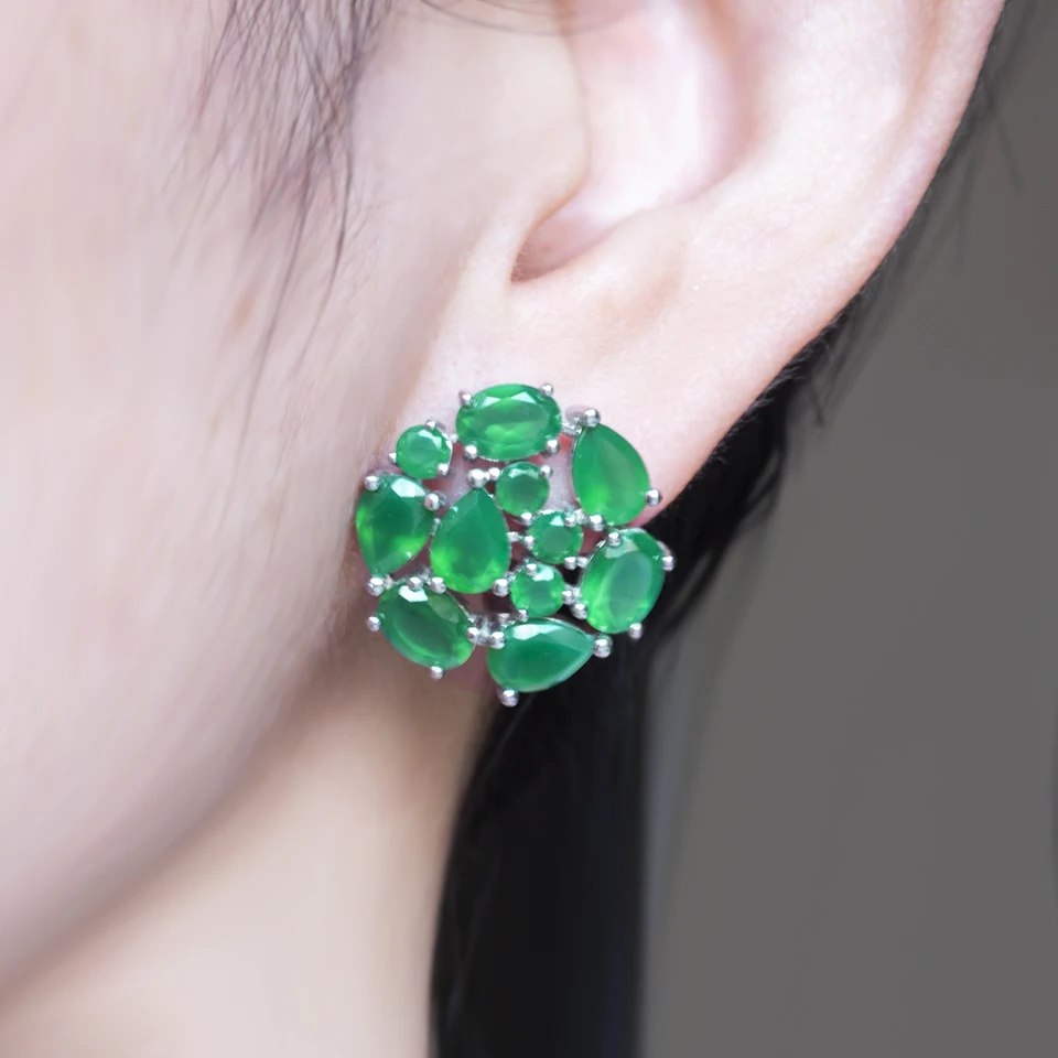 Pendientes de plata de primera ley y ágata verde para mujer, aretes pequeños, plata esterlina 925, piedra preciosa, regalo de boda, fiesta, 2022