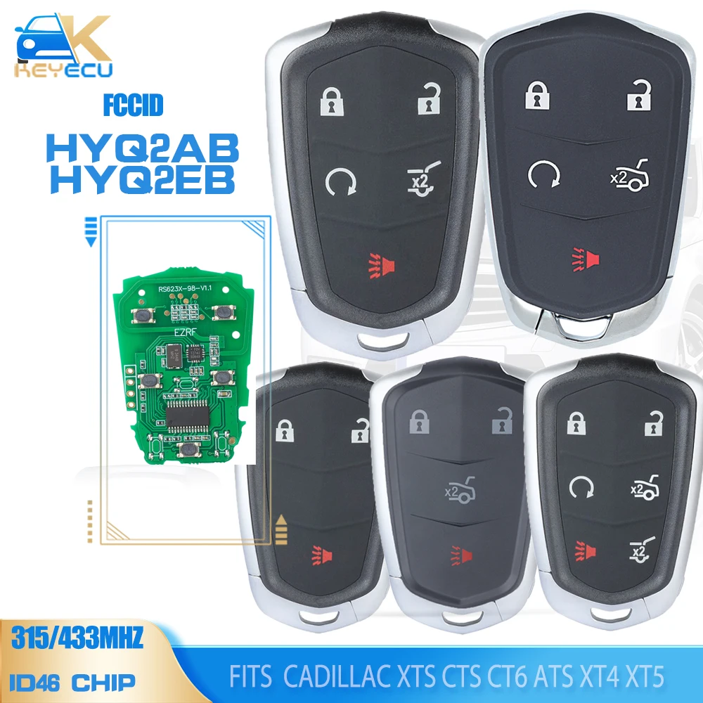 KEYECU HYQ2AB - 315MHz HYQ2EB- 433MHz Remote Key Fob for 2015 2016 2017 2018 2019 Escalade ESV Cadillac XTS CTS CT6 ATS XT4 XT5