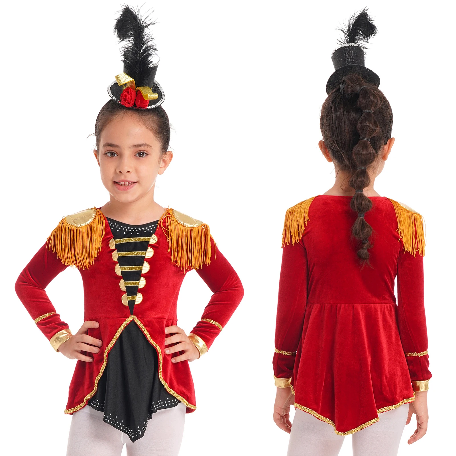 

Kids Girl Circus Ringmaster Jumpsuit Costume Halloween Carnival Party Role Play Leotard Dress Long Sleeve Fancy Dress Up Outfits