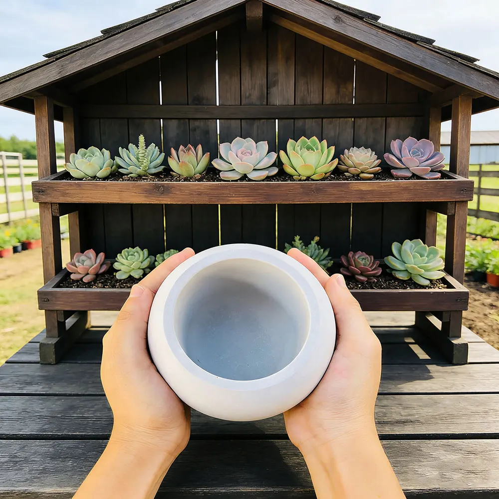 Spherical Flowerpot Silicone Mold DIY Candle Cup Storage Box Gypsum Epoxy Resin Vessel Planters Concrete Casting Mould Jesmonite view 3