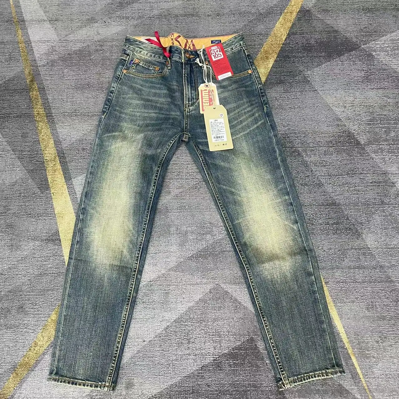 

Spring Summer 99% Cotton Red Selvedge Stretch Denim Jeans for Men High Quality Vintage Washed Tapered Straight Trousers Cityboy