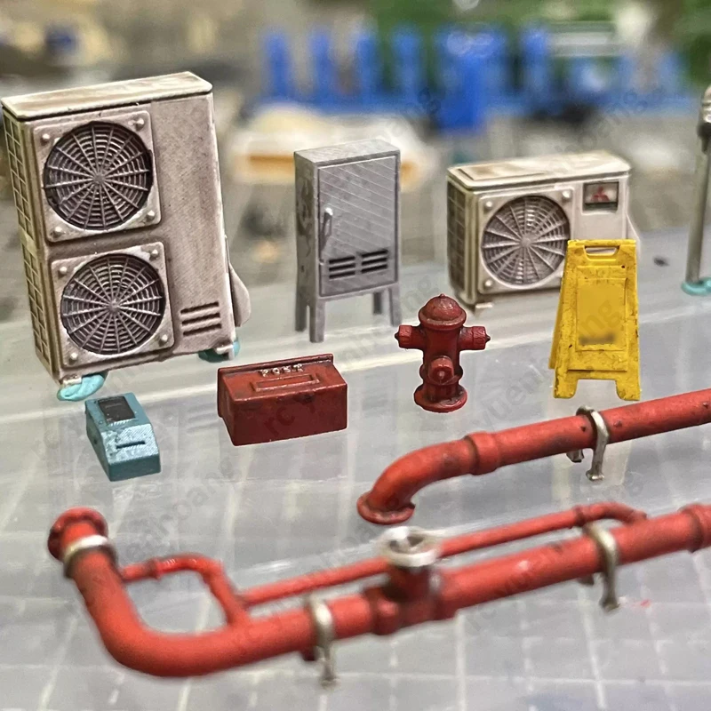 1Set 1/64 Scale Miniature Model Fire Hydrant Fire-fighting Pipeline Outdoor Street View Decorative Accessories New/Vintage Type