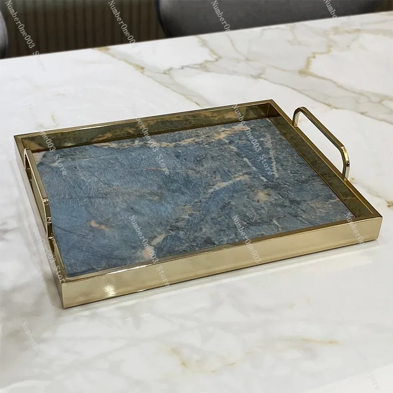 

Marble Slate Ceramic Large Rectangular Tray Light Luxury Water Cup Teacup Tray for Home Living Room