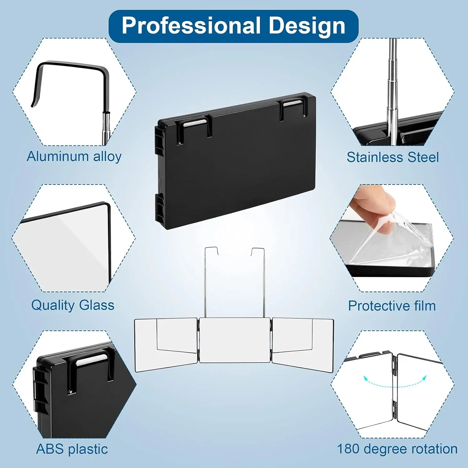 Tre specchietti sospesi regolabili retrattili bianchi Trucco pieghevole Tre specchi Specchio bifold Spot Cosmetico portatile