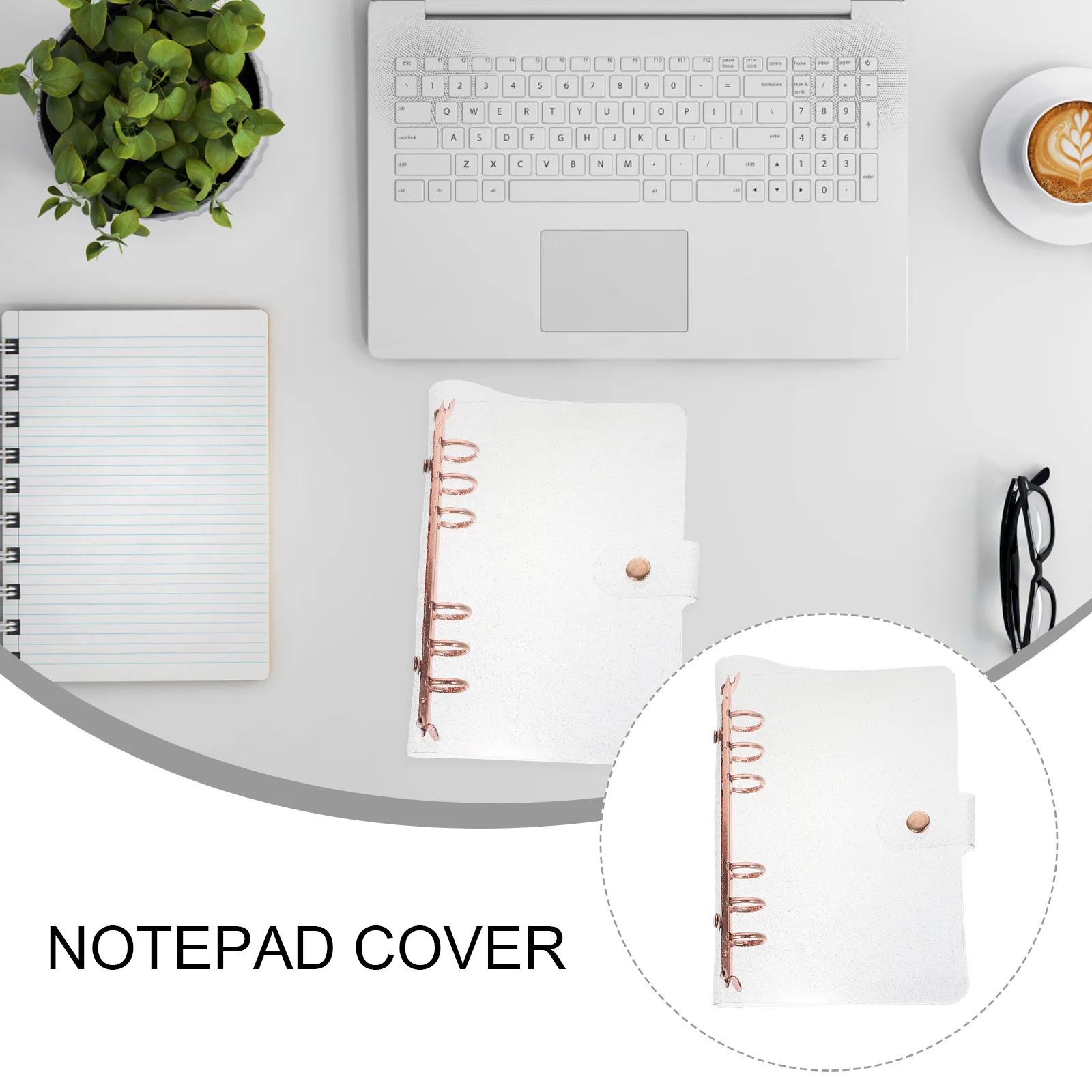 

Transparent PVC Loose Leaf Notebook Cover Golden A6 Protective Notepad Case for Travel School Office Lightweight