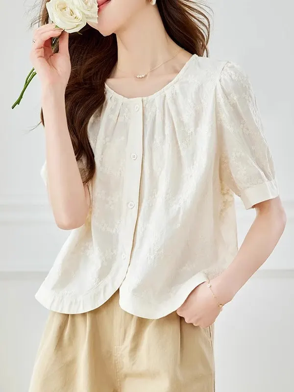 

Круглый топ Ele с вышивкой ort Sve irt Ne для женщин, красивый модный летний хлопковый топ Busin Casual Sle