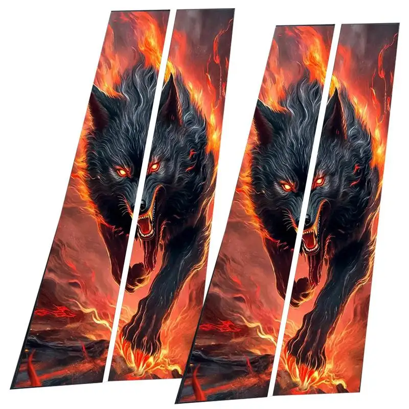 Window Pillar Cover Car Center Column Sticker Black Wolf Engulfed In Flames Side Door Window Cover Window Pillar Posts Molding