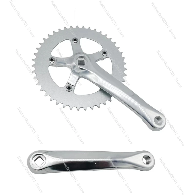 Single Speed Vintage Bike Crankset Fixed Gear Silver Road Bicycle Chainwheel Sprocket Wheel 170mm Crank 44T 6061 Aluminum Alloy