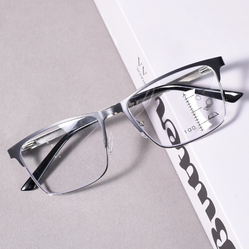 Schwarze zweifarbige progressive Lesebrille für Herren, multifokale Herren-Computerbrille mit Blaulichtfilter, großer quadratischer Rahmen +125