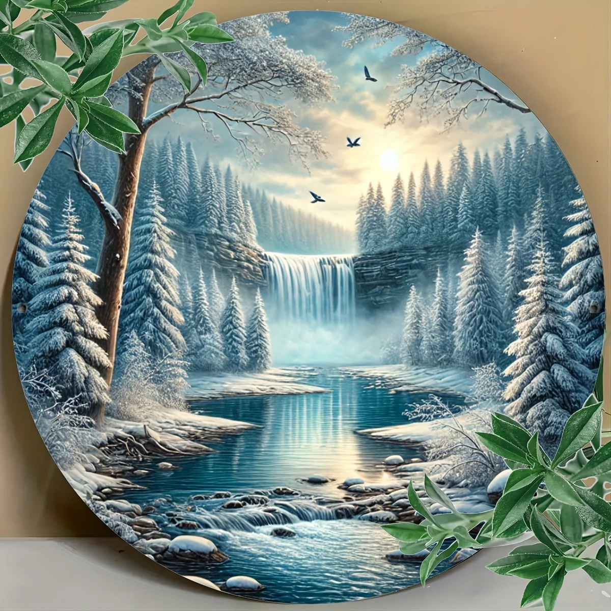 Rustic Charm, Vintage Glacier Waterfall Metal Sign 7.8x7.8