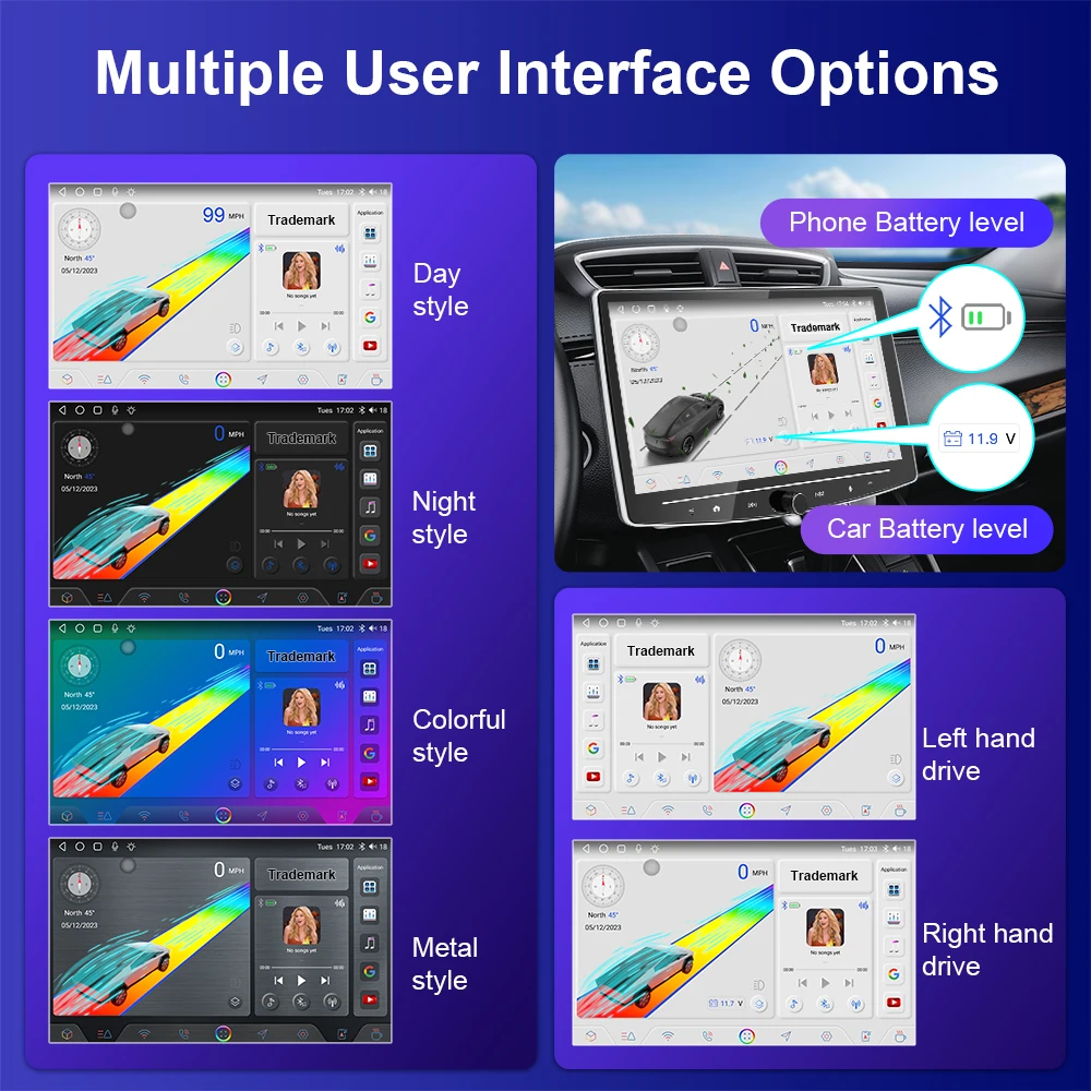 Reproductor Multimedia de Radio de Coche Universal 1 Din Giratorio Con Perilla de Pantalla Táctil de 10 pulgadas Estéreo Android Auto Carplay