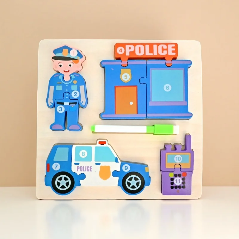 Houten puzzeltekentafel, puzzelspeelgoed voor kleuters, oefenpen controlevermogen, bevorderen de hersenenontwikkeling