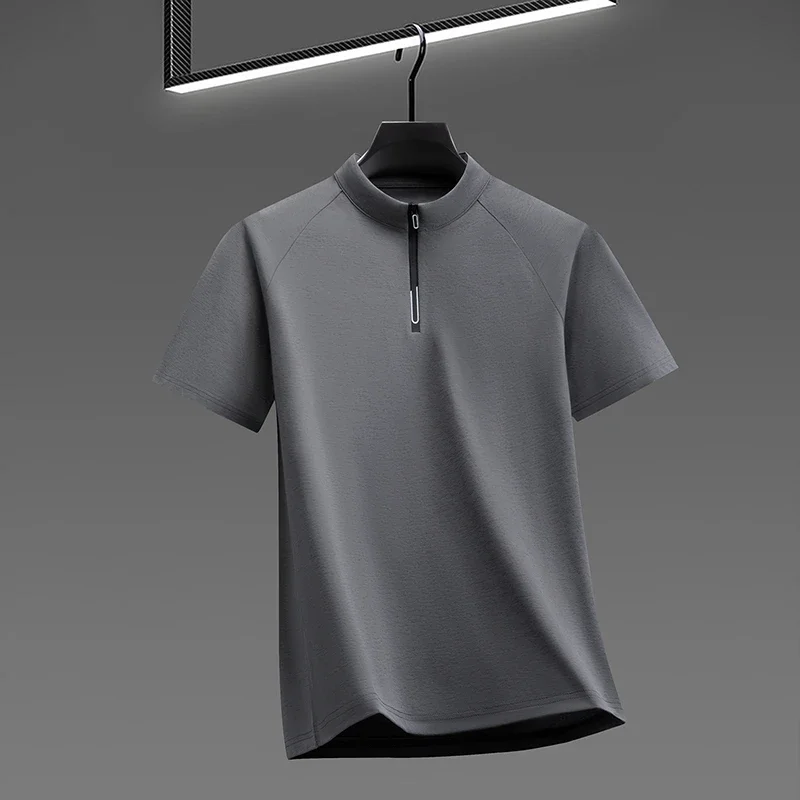 Camiseta informal de verano para hombre con media cremallera, tejido ligero y transpirable, cuello alto, para ir al trabajo