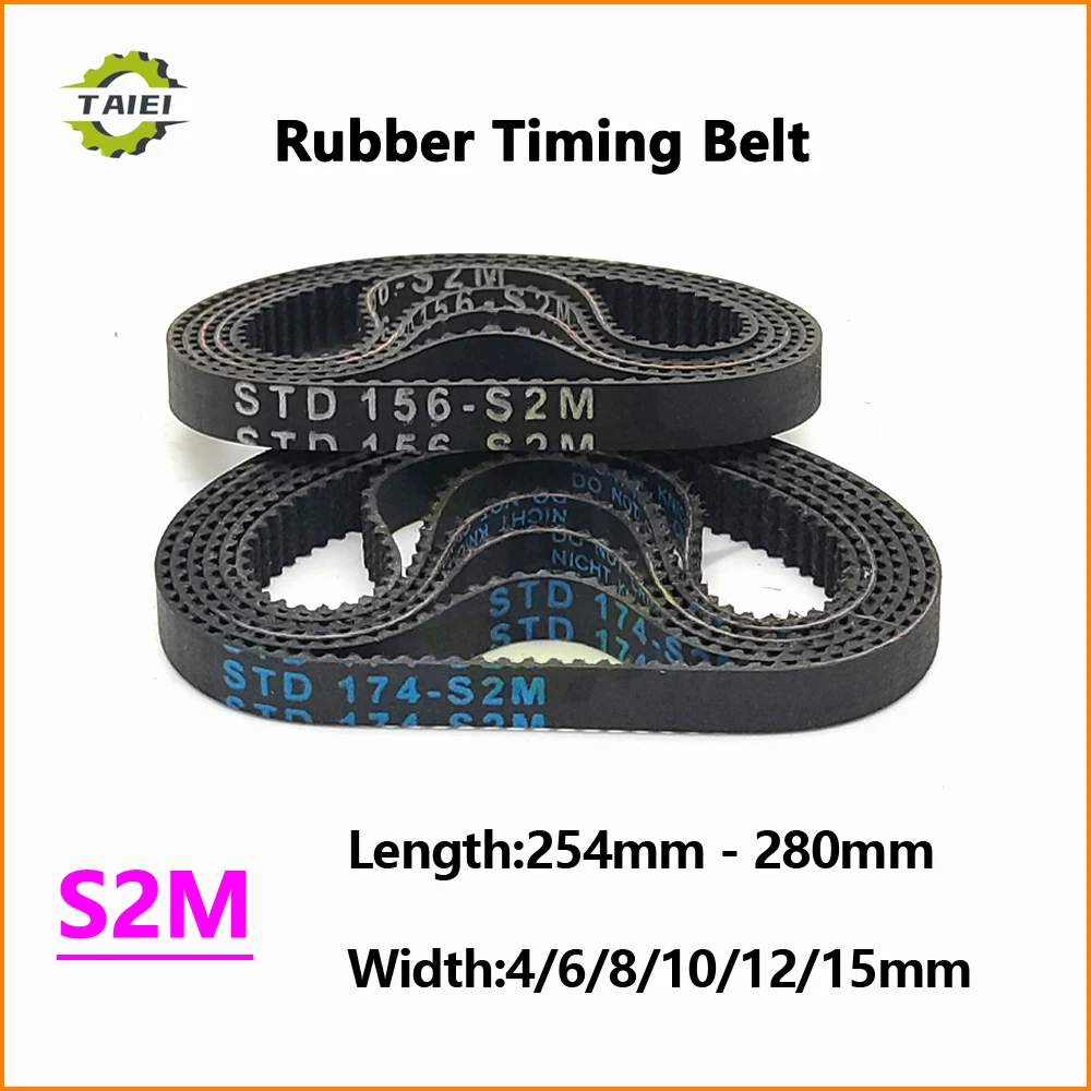 

S2M Rubber Synchronous Belt Length 254 256 258 260 262 264 266 268 270 272 274 276 278 280mm S2M Tooth Timing Belt Width 4-15mm