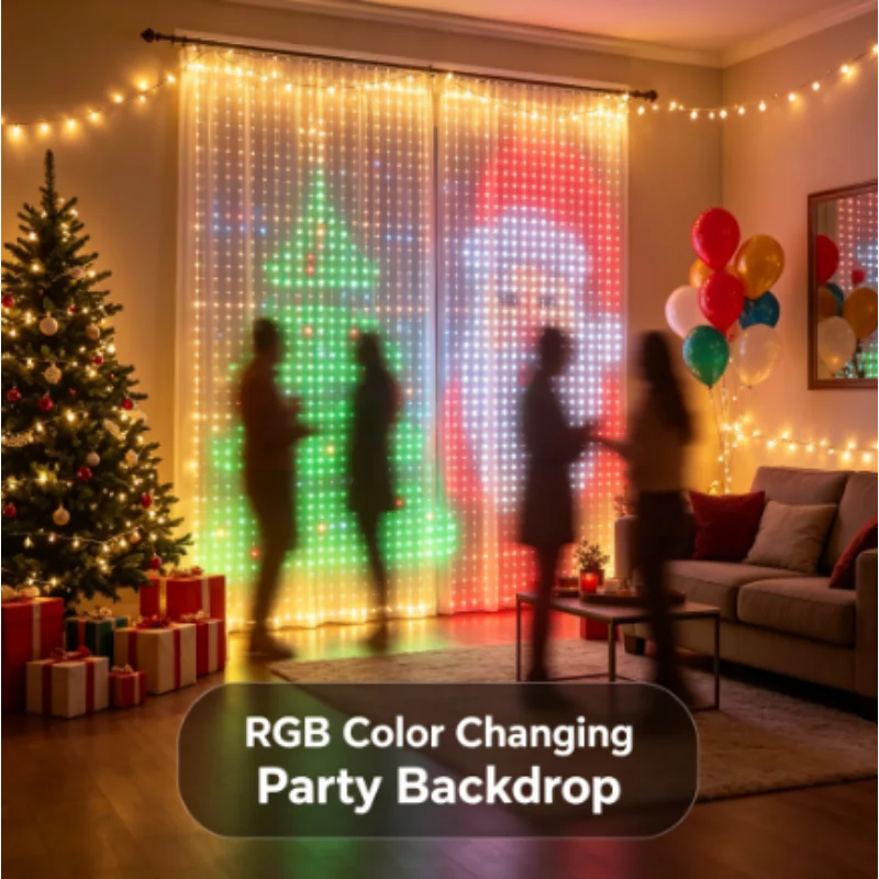 スマートフェアリーライトledカーテン。rgbカラー変更機能、アプリで操作可能。音楽に合わせて点灯し、寝室の壁の装飾やクリスマスデコレーションに最適。