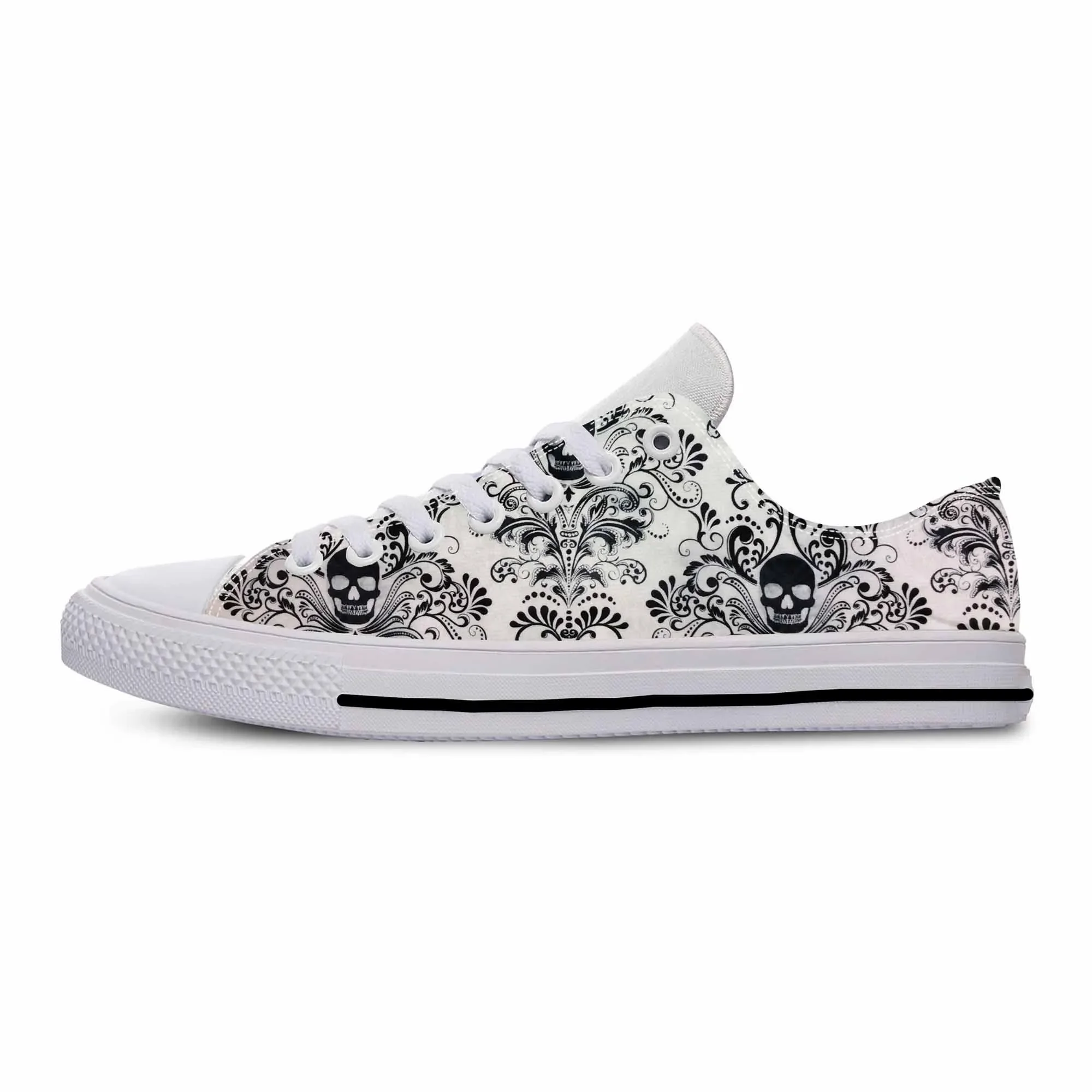 Gula tengkorak Paisley kerangka Goth Gothic horor kasual sepatu kain atasan rendah nyaman bernapas 3D cetak Sneakers Pria Wanita