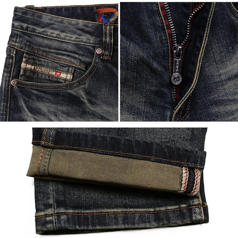 

Мужские джинсы в итальянском стиле: высококачественные ретро-джинсы с эффектом потертости, стрейч, рваные, с вышивкой, дизайнерские, винтажные, из денима
