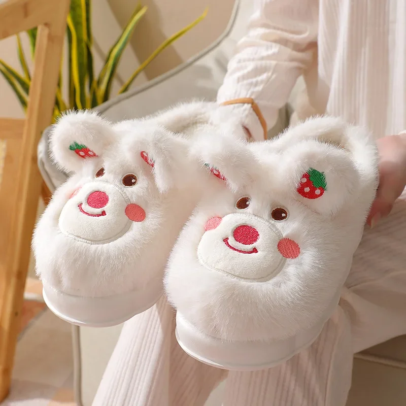 

Cotton Slippers Women Warm Plush Thick Sole Winter Shoes Cute Cartoon Indoor Non-slip Mute Slippers Woman Home Furry Shoes