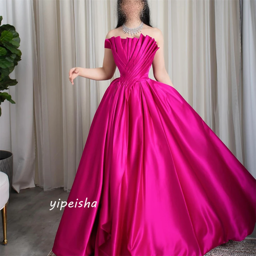 Jiayigong  Classic Modern Style Formal Evening Strapless Floor-Length Ball Gown Ruched Satin  Dresses