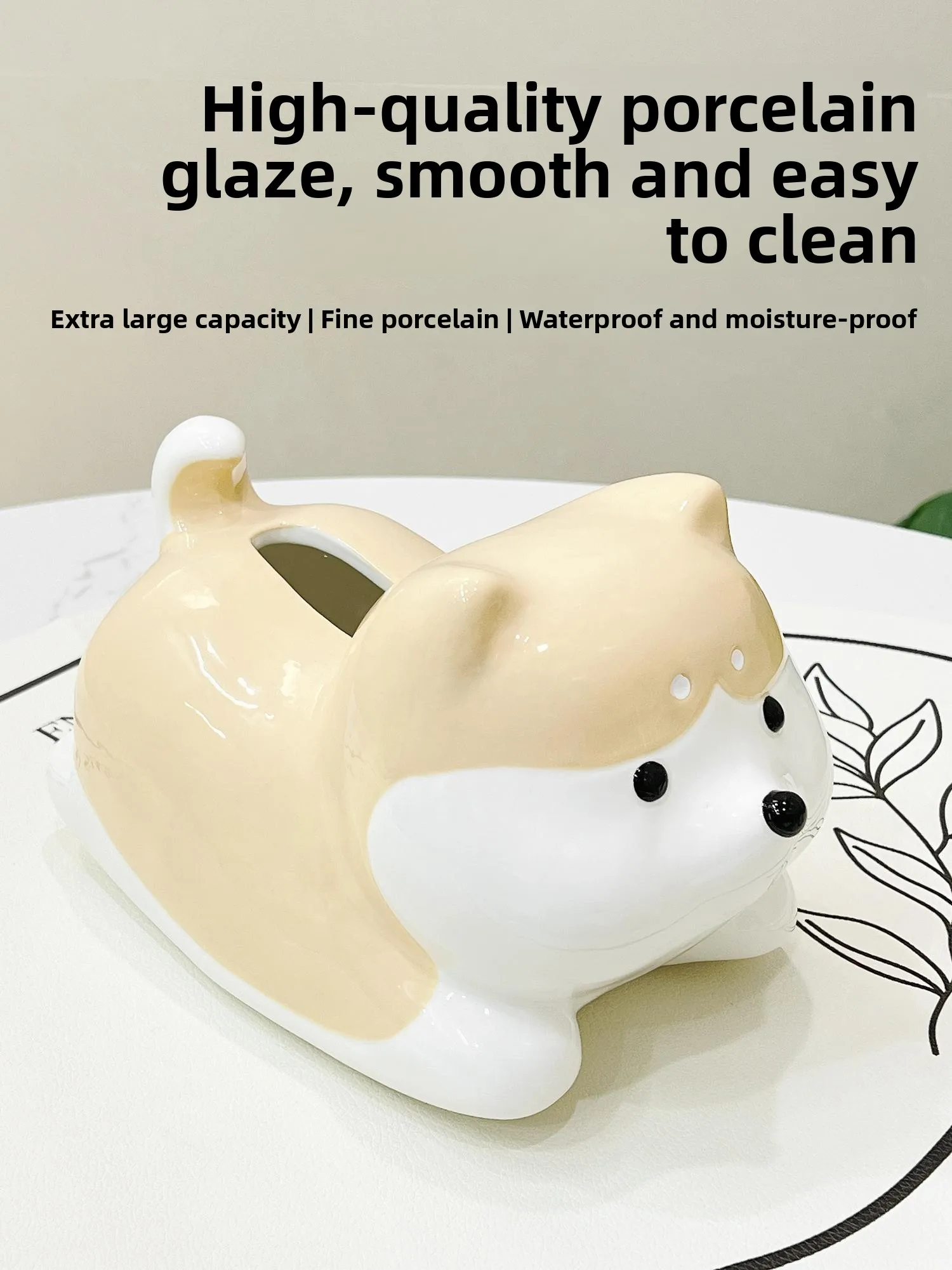 かわいい柴犬セラミックティッシュボックス家庭用リビングルーム卓上漫画ディナーナプキンボックス引き出し式ティッシュホルダー