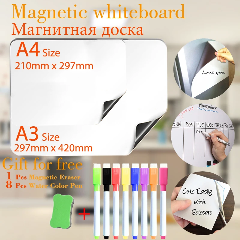 A3+A4 Size Magnetic Whiteboard Fridge Stickers Reusable Dry Erase Message Board Schedules Memorandum Announcement Bulletin