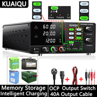 KUAIQU 60V 20A 1200W Adjustable Laboratory Power Supply Intelligent Fully Charged Self Stop, Real-time Ah Monitor, Output Switch