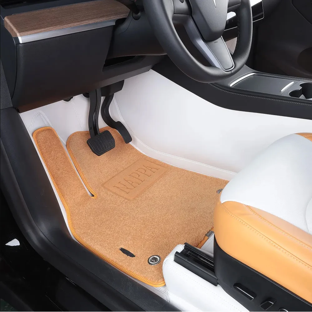 Car Floor Mats Custom for tesla model 3/y/x Leather Carpet Solvent-free EPU NEW Set 3D Tesla Logo white Auto Foot Pad Protector