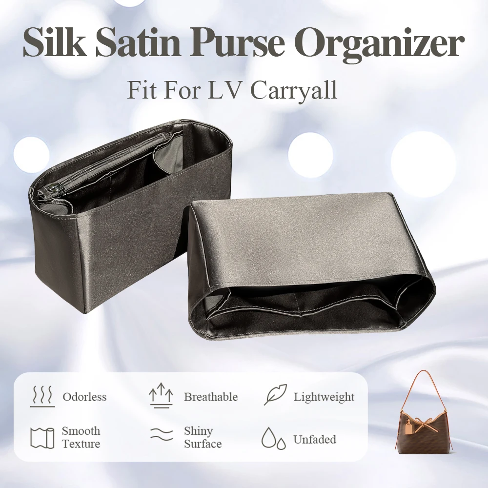 

Silk Satin Purse Organizer Insert Fit for LV Carryall Tote Bag Inside Bag Insert Multiple Pockets Inner Liner Bag In Bag Insert