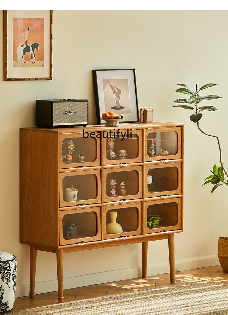 

Nine-Drawer Cabinet Cherrywood Vintage Display Cabinet Solid Wood Chest of Drawers Living Room Storage Side Cabinet