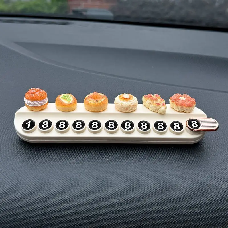 2025 ديكور داخلي جديد للسيارة لطيف الخبز نمط وقوف السيارات رقم الهاتف لوحة اكسسوارات السيارات