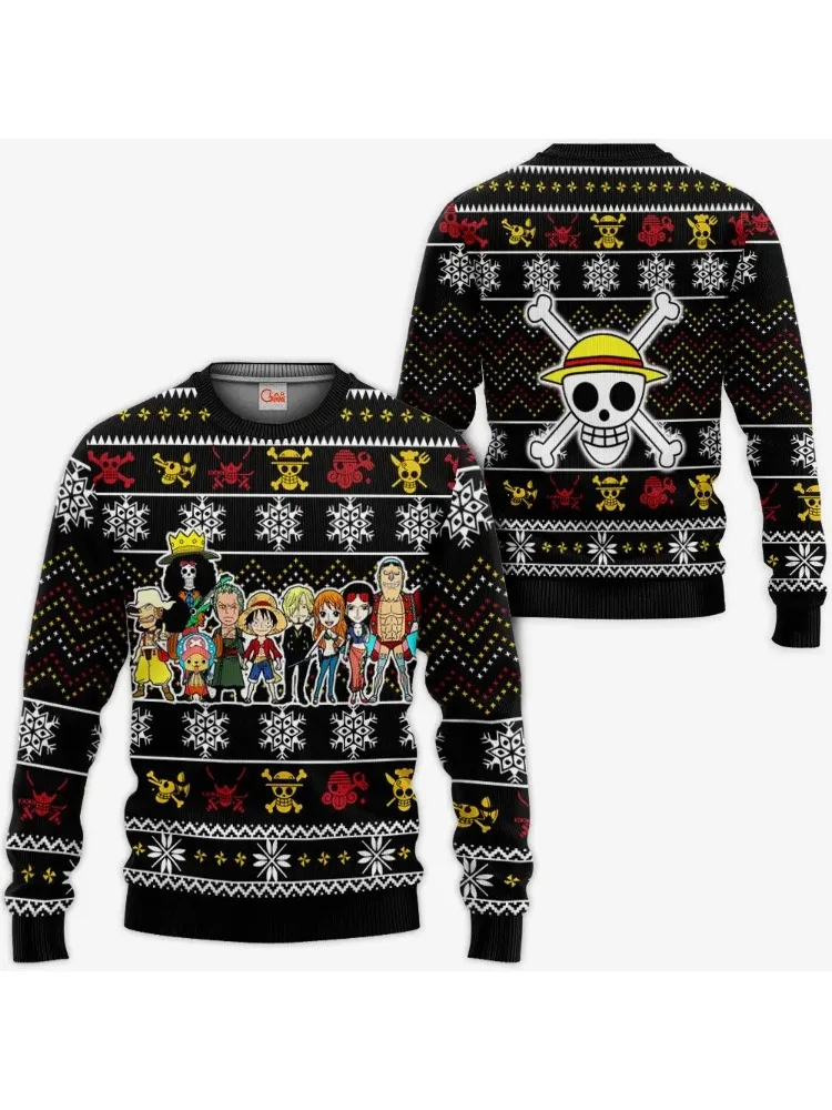 Neuer Pullover Japanischer Anime Luffy Zoro Bandai One Piece 3D-Hoodie, Weihnachtsjersey, Rundhals-Shirt für Männer und Kinder – Detail 2