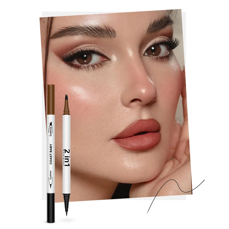 Eyebloguing Microblading Waterproof 4 Tipped Pride Brow Pen, Waterproof Makeup, Contouring Pen, Fine Natural Makeup Effprotected, 2Pcs