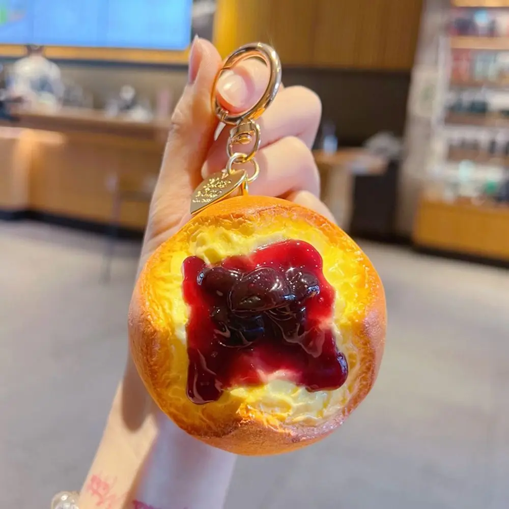 Slow Rebound Simulated Squeeze Bread Keychain Dessert Squishy Texture Simulation Bread Key Ring Simulated Fruit Filling Elastic