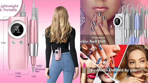 Electric Nail Drill, Electric Nail File for Acrylic Gel Dip Powder Nails, professional Cordless Manicure and Pedicure Kit