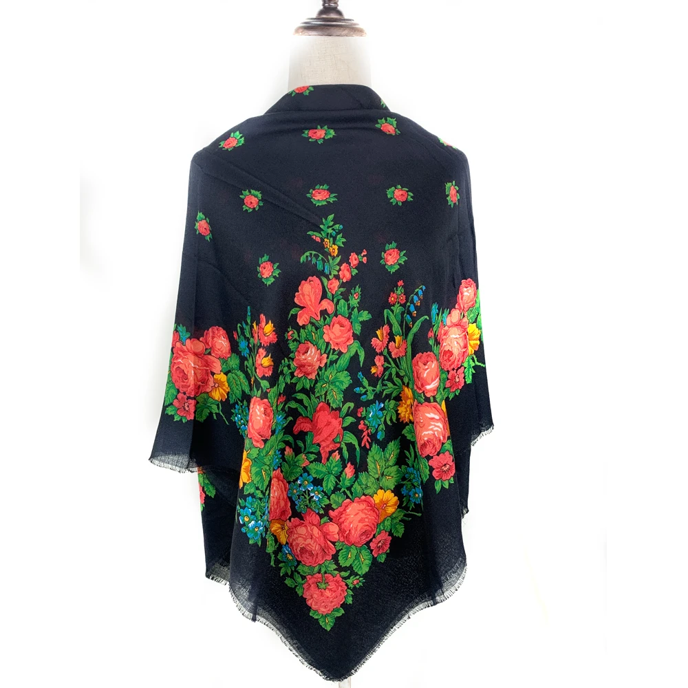 

120*120cm Luxury Floral Print Russian National Square Scarf Women Bandana Shawl Ukrainian Shawl Babushka Hijab Head Wraps