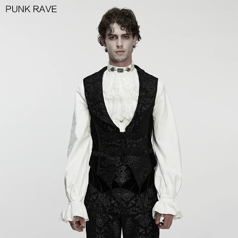 

PUNK RAVE Men's Gothic Medieval Unique Palace Pattern Texture Vest Entlemanly Elegance Waistcoat Party Tops Two Colors
