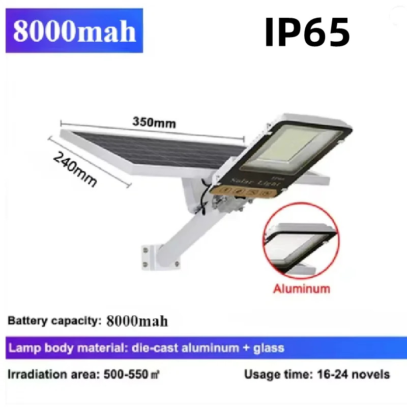 

2025 Upgrade 8000mAh Solar Street Light Aluminum Alloy IP65 Waterproof Auto On/Off 1000W Equivalent for Garden Garage Pathway