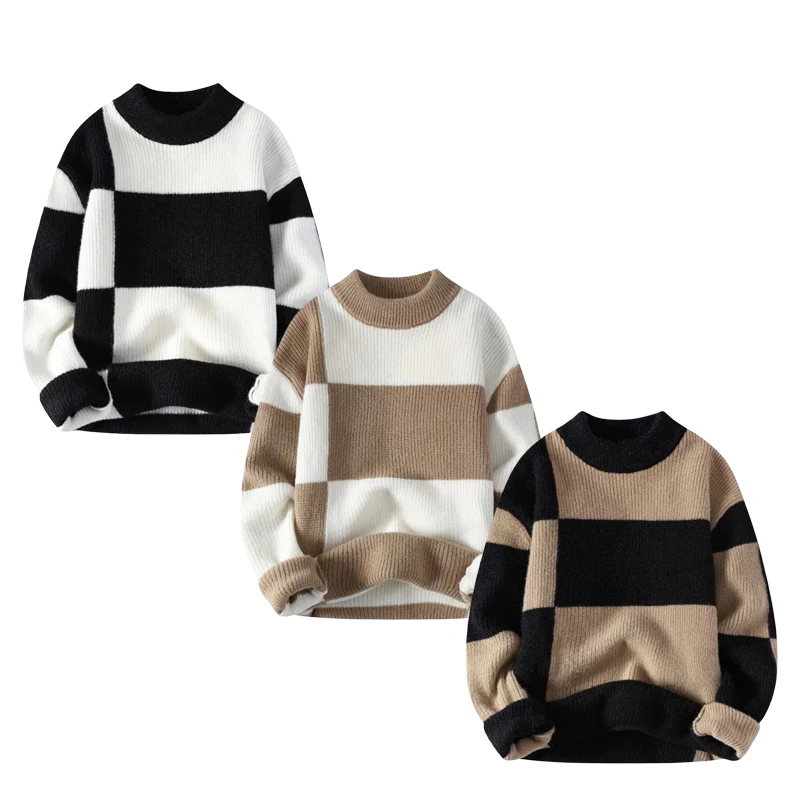 

Autumn Winter O Neck Pullovers Men Patchwork Casual Knit Sweater Fashion Youthful Vitality Knitted Warm Pullover Man Y2K Sweater