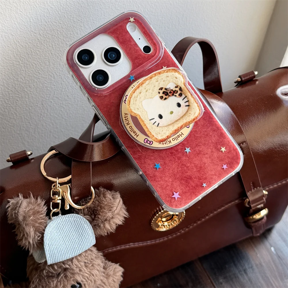 

Cute Star Bread Hellokitty With Magsafe Stand Phone Case for iPhone 17 Pro 16 Pro Max 15 14 Cover Fashion Funda Protective Cover