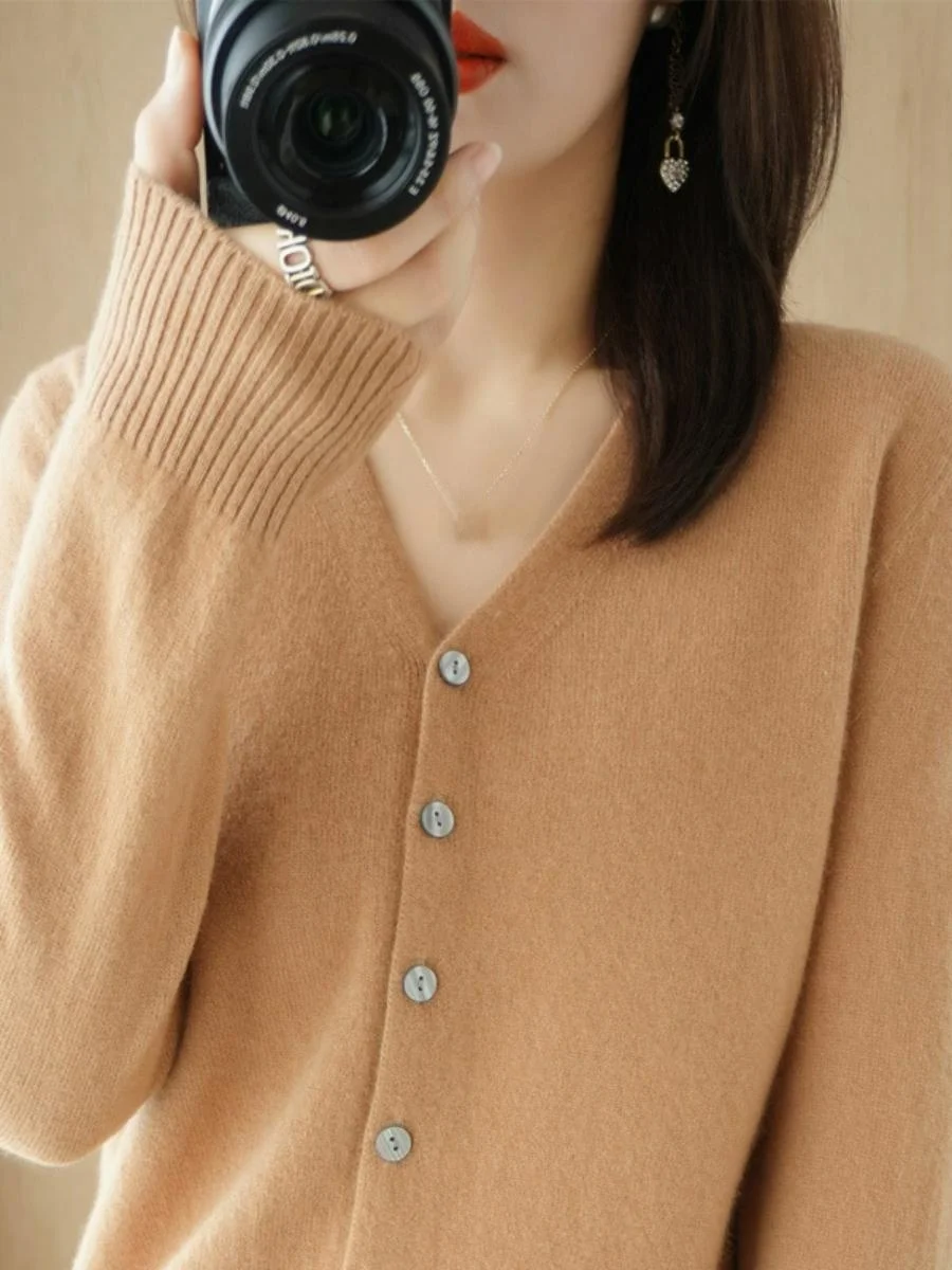 

V-Ne Long Sve вязаный открытый кардиган женская модная осенняя верхняя одежда корейский Sle Color Commute Sle смесь ткани