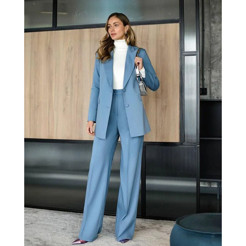 Smart New in Blue Women's Suits Single Breasted 2 Pieces Jacket Pants Female Clothing Slim Fit Office Banquet Lady's Costume