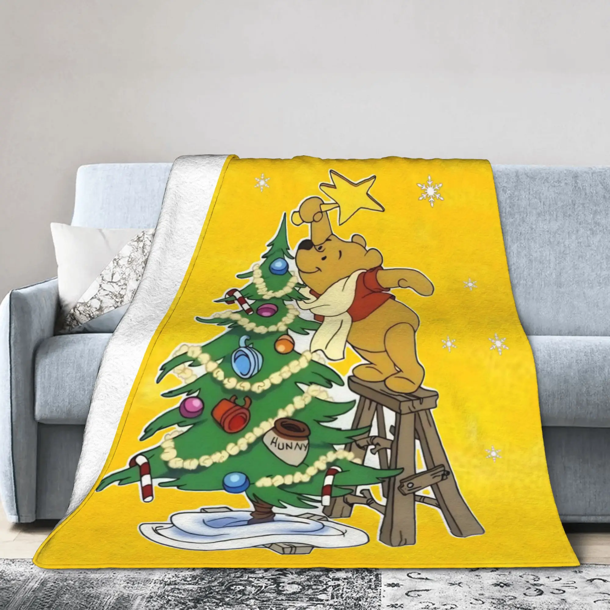 

Winnie the Pooh Merry Christmas Blanket Cartoon Fuzzy Funny Breathable Throw Blankets for Home Autumn/Winter Outdoor